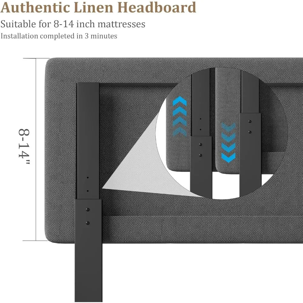 Twin Size Platform Bed Frame with Adjustable Upholstered Headboard