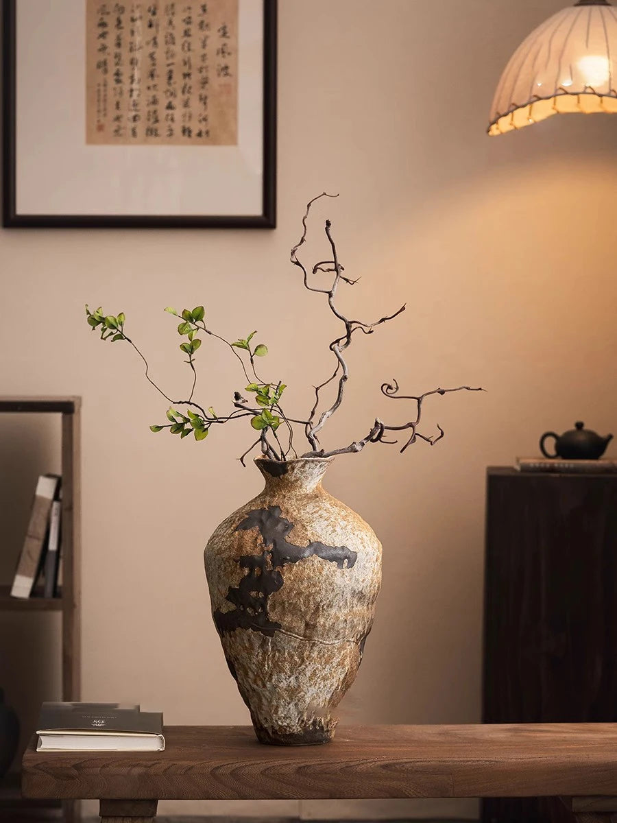 Jingdezhen Ceramic Vase Retro Style Nostalgic Pure Handmade B & B Hotel Tea Room Wabi Sandy Wind Zen Ornament Flower Ware