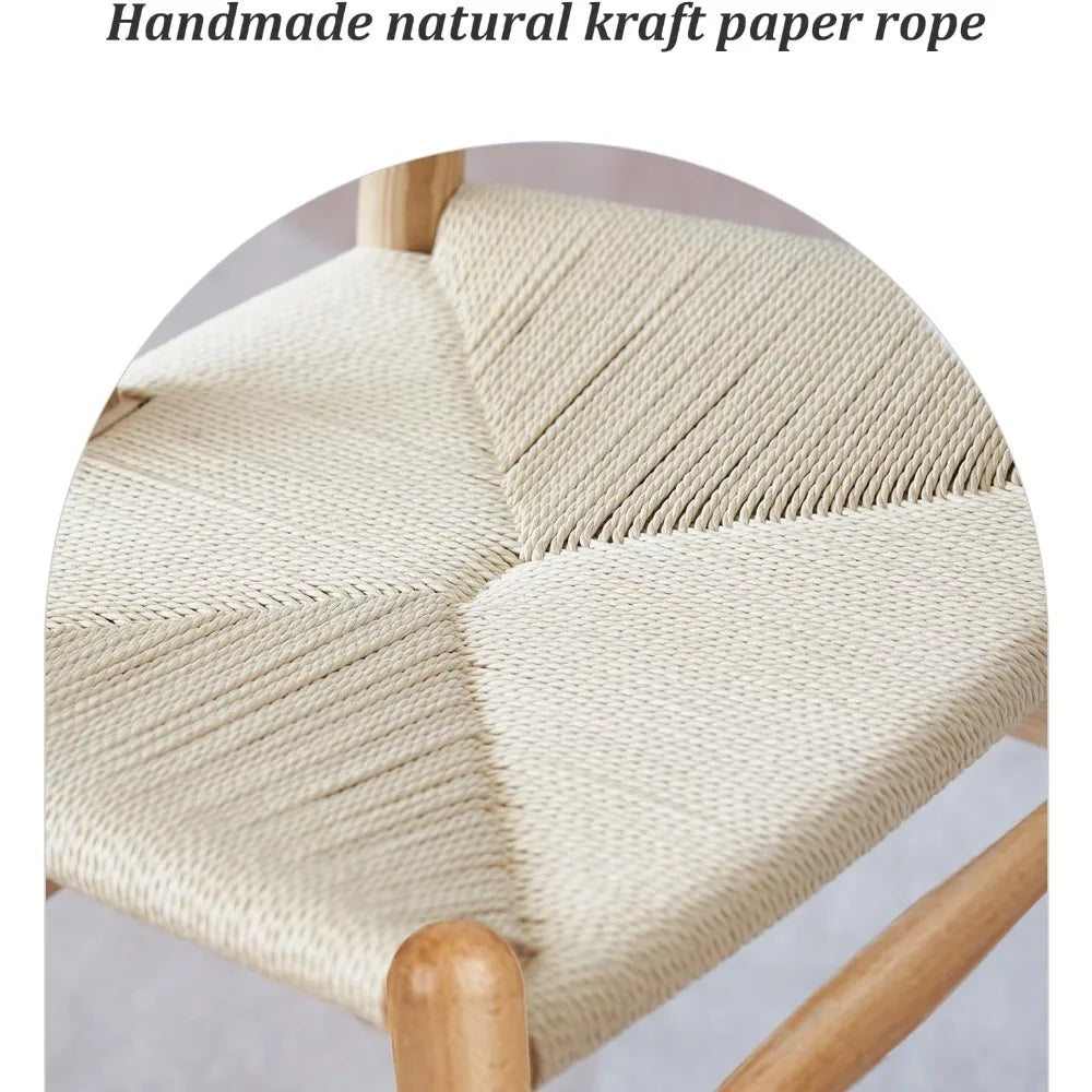 Wishbone Dining Chair Set of 2 - Solid Beech Wood with Woven Rope Seat