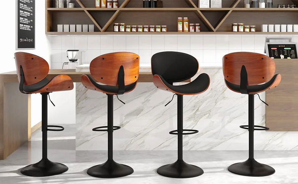 Rotating Bar Stool 2-Piece Set with Backrest and Footstool, Pu Leather Cushion Counter Height Bar Chair for Bar Kitchen and Restaurant