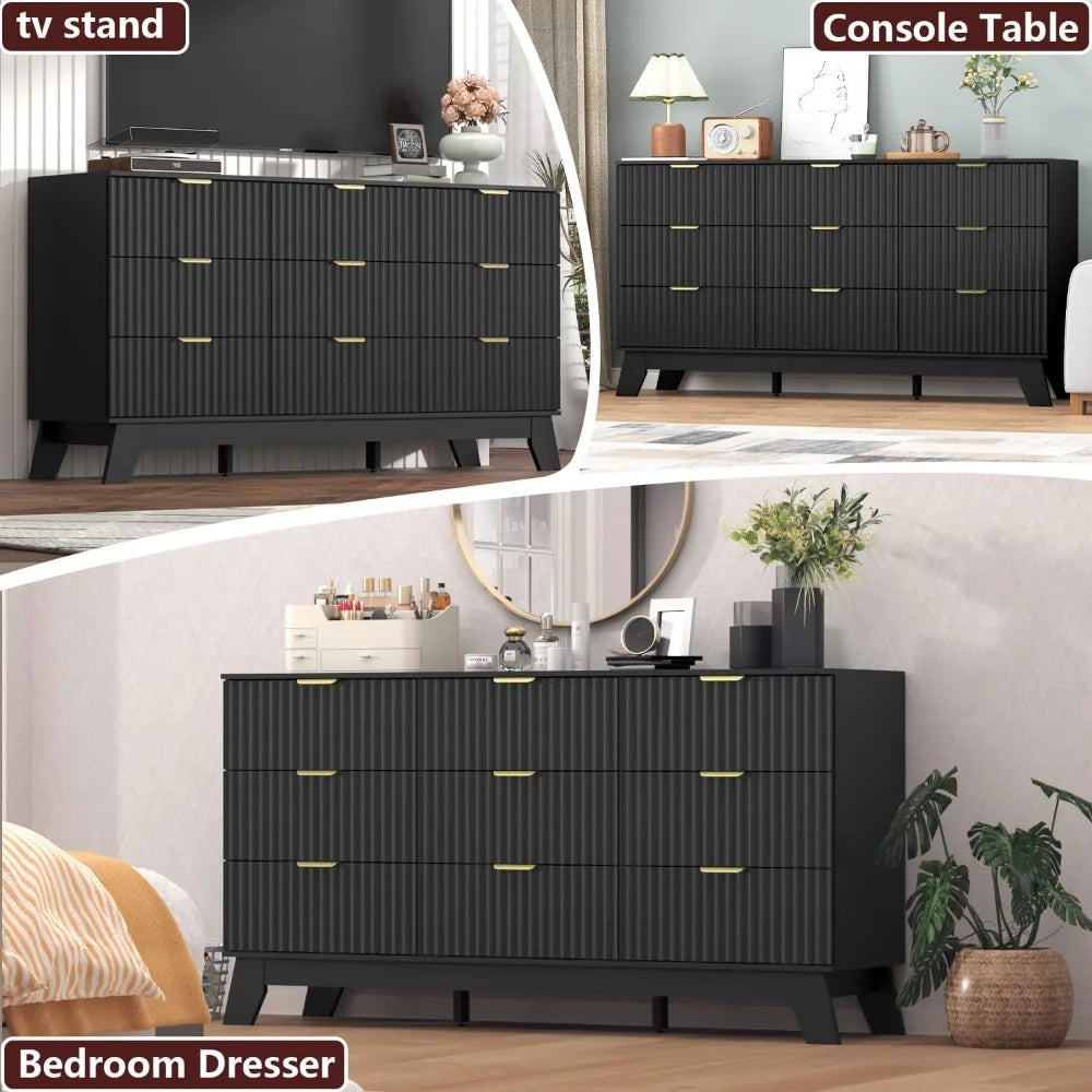 Dresser for Bedroom,9 Drawer Dresser for Closet,57" Wide Storage Cabinet and Chest of Drawers with Gold Handle,TV Stand