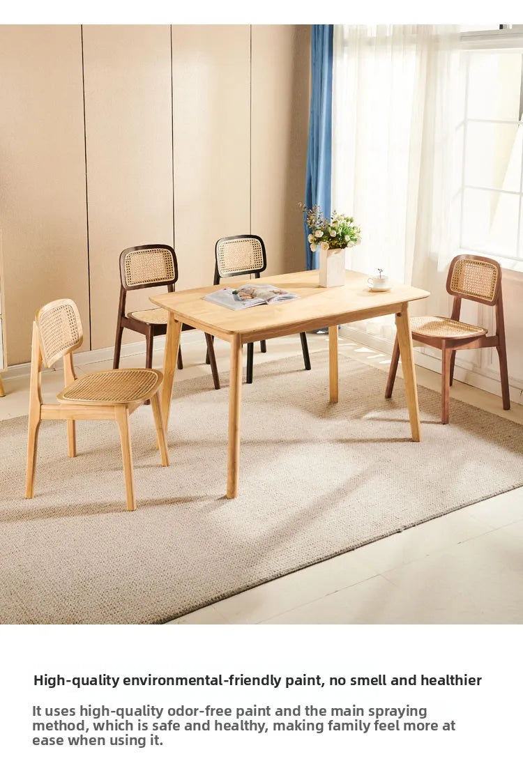 Scandinavian Dining Chair Natural Rattan & Wood Cafe Seat Minimalist Backrest Chair for Homestay Nordic Woven Home Furniture