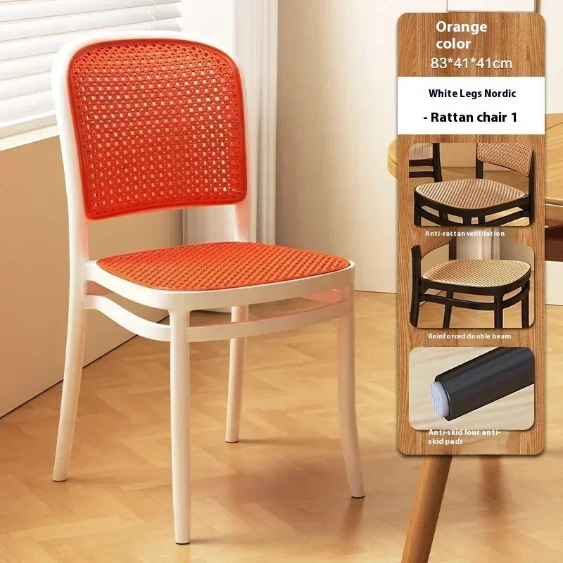 Black Rattan Dining Chair with Natural Cane Webbing and Cushion