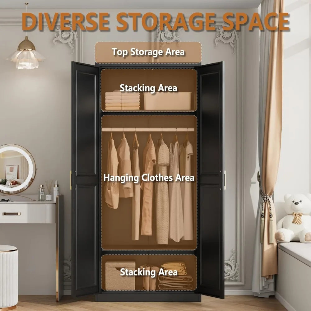 Metal Armoire Wardrobe Closet with Hanging Rod,Wardrobe Cabinet for Clothes,Clothing Storage Cabinet with Doors and Shelves