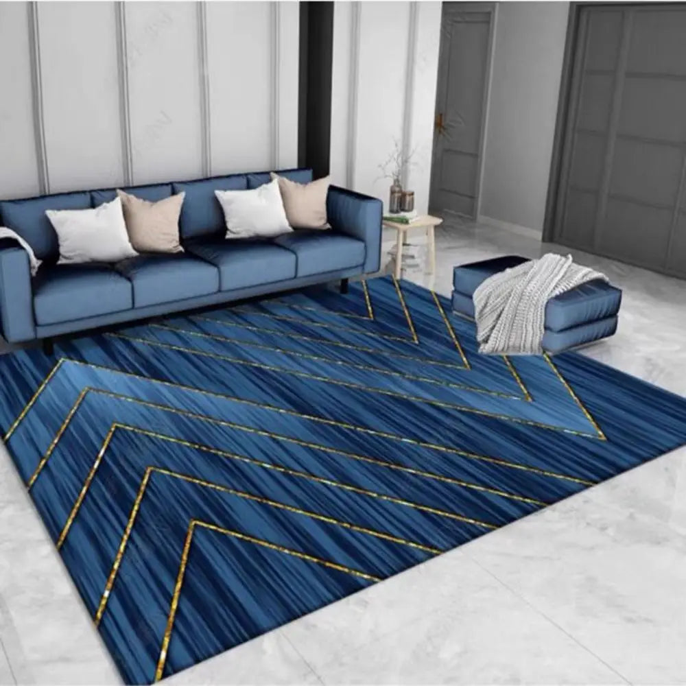 Crystal Velvet Modern Simple Nordic Fashion Blue Gilt Geometric Carpet Living Room Sofa Tea Table Carpet Bedroom Bed Rug