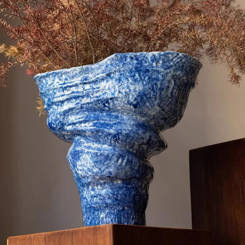 Wabi Sabi Handmade Ceramic Vase  Jingdezhen SeashellShaped Zen Decor Sculptural Art Pot for Home & Hotel Decor