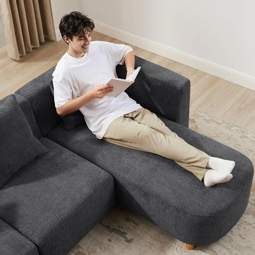 113" Sectional Sofa with 4 Pillows, U-Shaped 4-Seater Comfy Boucle Cloud Couch, Modern Double Chaises Lounge Sofas for Living