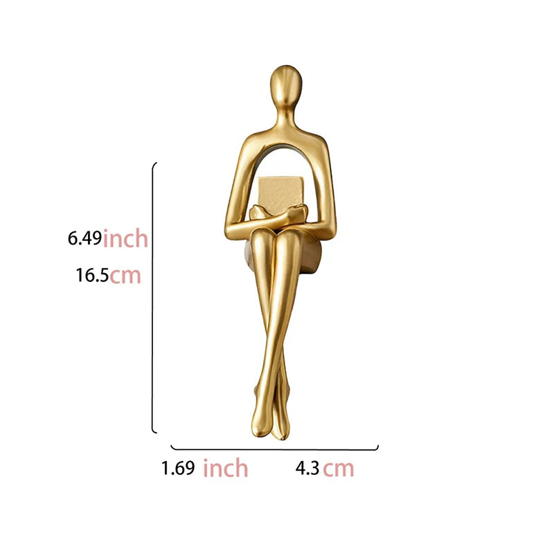 1/3Pcs Abstract Thinker Figure Sculpture Gold Resin Home Office Decor Small Ornament Abstract Statue