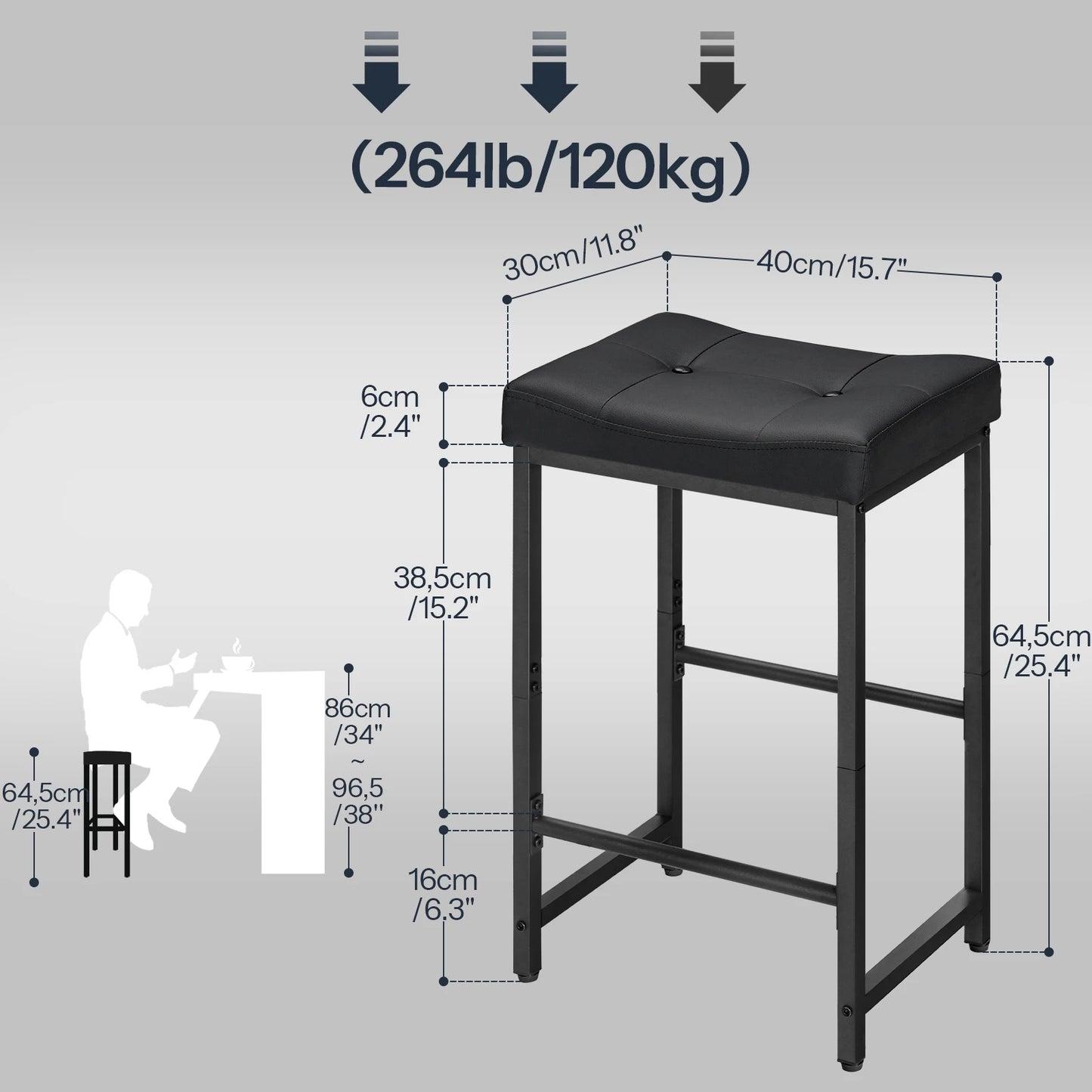 HOOBRO Bar Stools 25.4" Saddle Stools with PU Upholstery Counter Height Stools with Footrest Kitchen Breakfast Chairs for Cafe