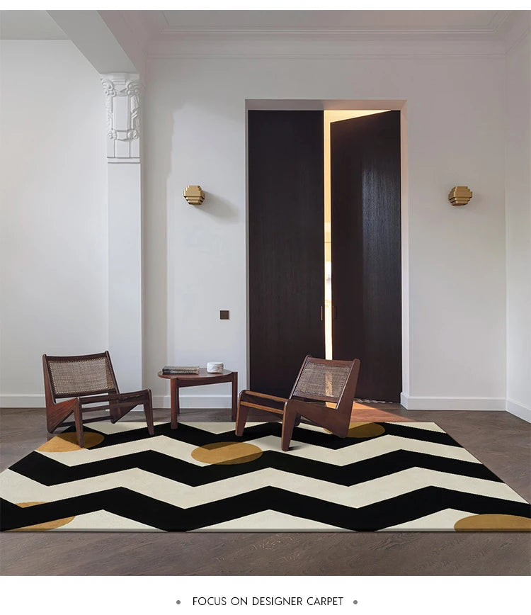 Retro Striped Rug - Navy & White or Black & White Geometric Carpet
