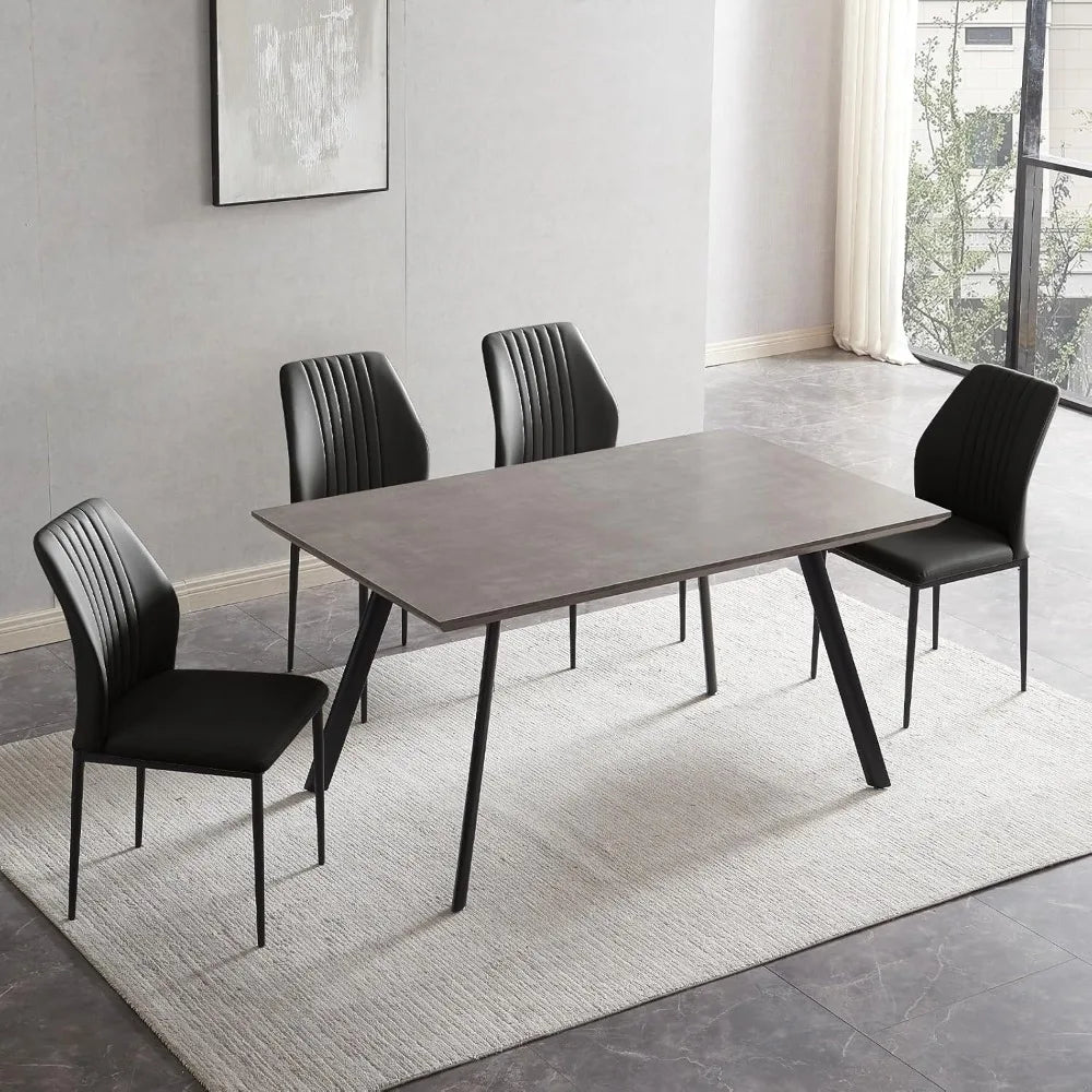 46.5" Modern 5-Piece Kitchen Table Set Rectangular Wood Dining Table with 4 Upholstered Leather Chairs