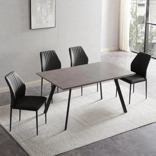 46.5" Modern 5-Piece Kitchen Table Set Rectangular Wood Dining Table with 4 Upholstered Leather Chairs
