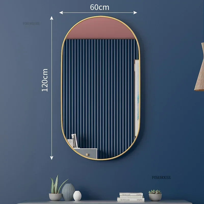 Oval Bathroom Mirror - Wall-Mounted - Black or Gold Metal Frame