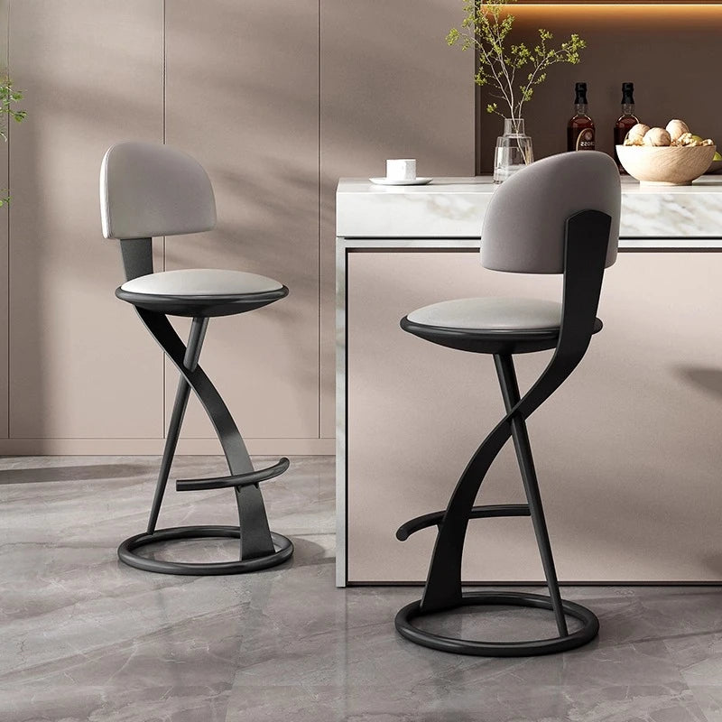 Adjustable Height Bar Stool with Backrest - Faux Leather Counter Stool with Footrest and X-Base Metal Frame
