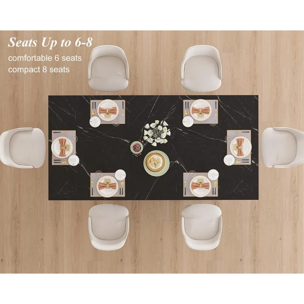 Modern 63 Rectangular Faux Marble Dining Table for 6, Suitable for Farmhouse Style Living Rooms