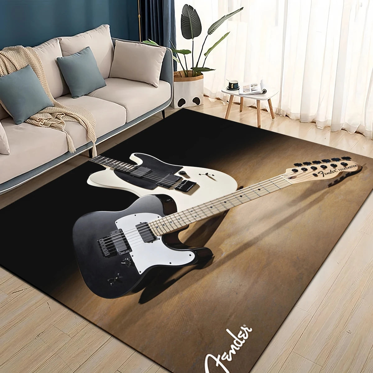 3D Retro Fender logo Guitar Instruments Music Carpet Rug for Living Room Bedroom Home Sofa Decoration,kids Non-slip Floor Mat