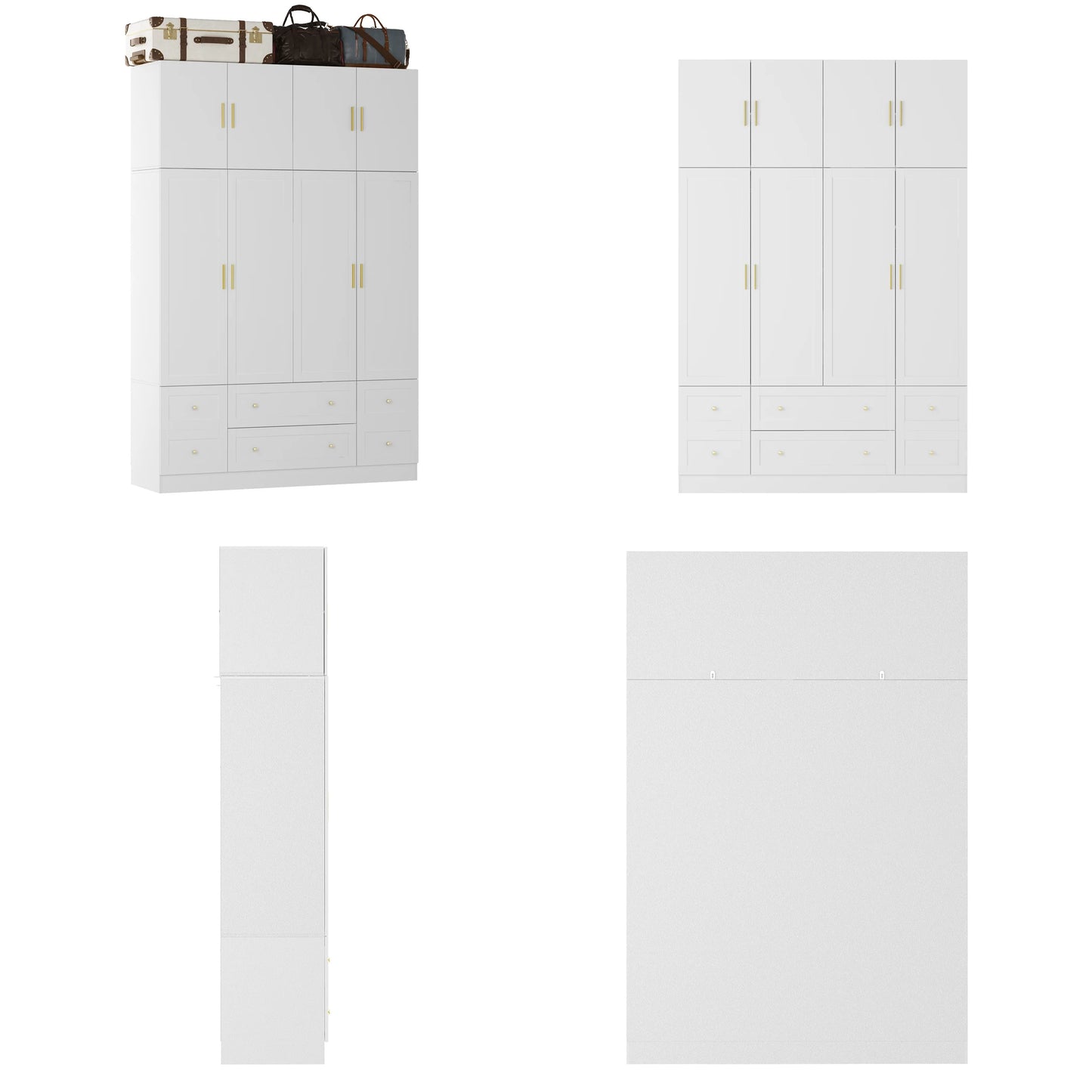 White Armoire with Shelves & 6 Drawers, Wardrobe Cabinet with Hanging Rod