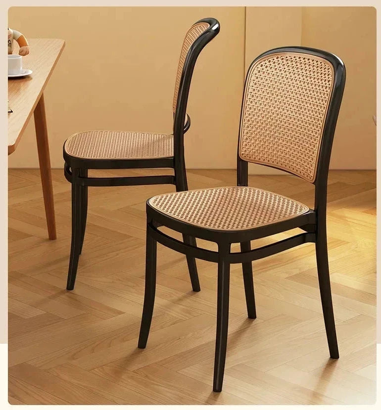 Black Rattan Dining Chair with Natural Cane Webbing and Cushion
