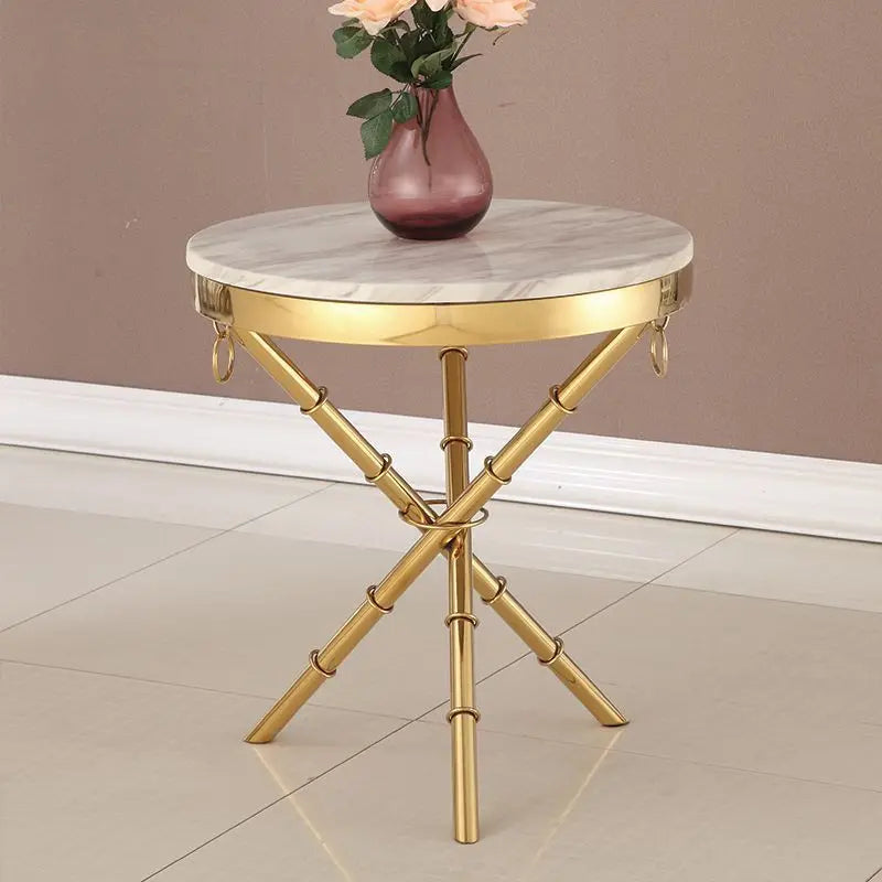Luxury Home Gold Metal Base Round Small Coffee Table Furniture Modern Round White Marble Sofa Side Table for Living Room