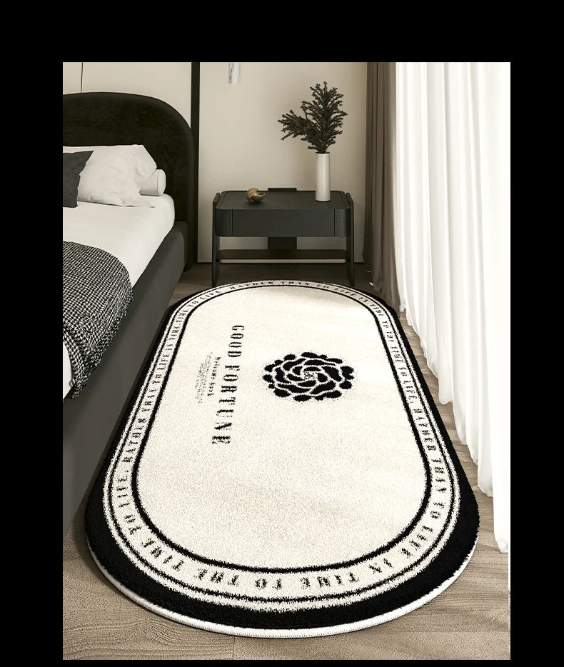 Designer-Inspired Oval Bedroom Rug - Luxury Logo Design with Lace Border