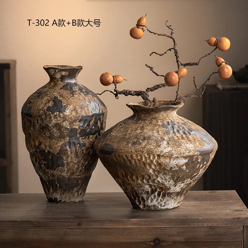 Jingdezhen Ceramic Vase Retro Style Nostalgic Pure Handmade B & B Hotel Tea Room Wabi Sandy Wind Zen Ornament Flower Ware