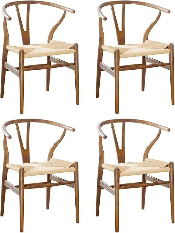 Wishbone Dining Chair Set of 2 - Solid Beech Wood with Woven Rope Seat