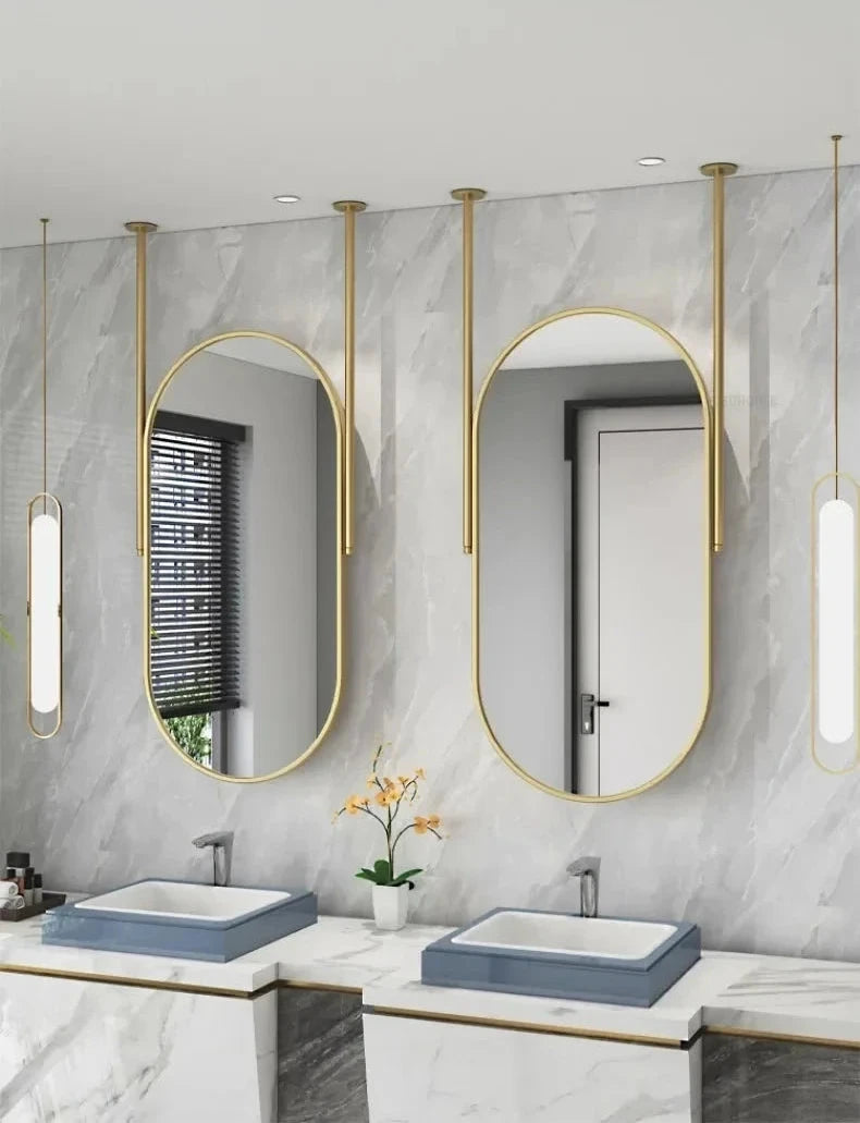 Oval LED Bathroom Mirror - Nordic Metal Frame, Gold Finish, 60x100cm