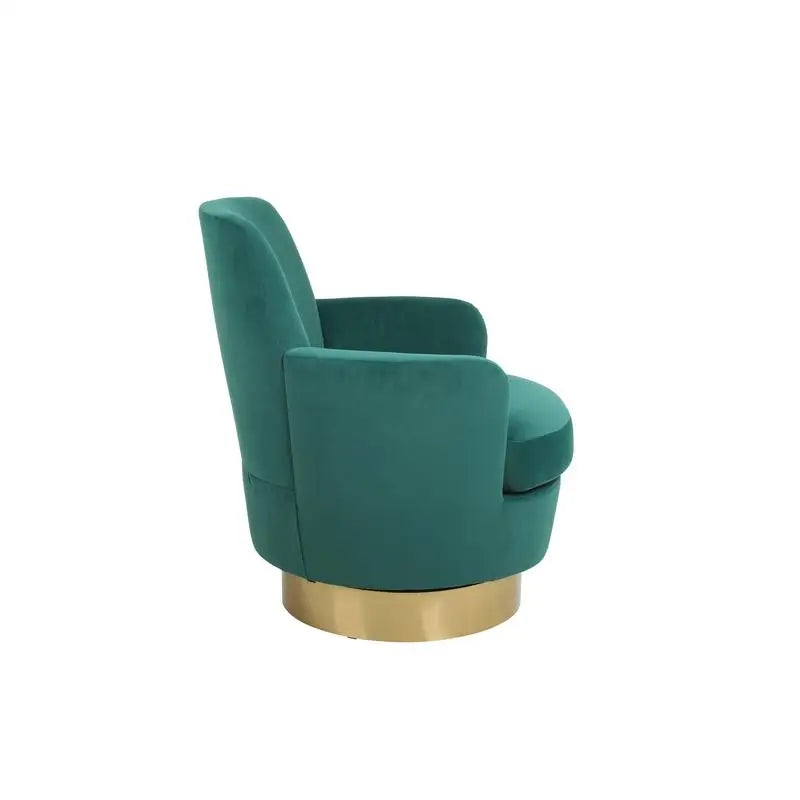 Emerald Velvet Swivel Barrel Chair, Comfy Accent Armchair for Living Room & Bedroom, Round Design with Gold Stainless Steel