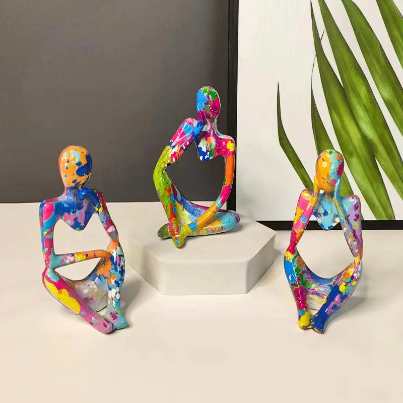 Resin Thinker Statue - Colourful Abstract Sculpture | Modern Home Decor