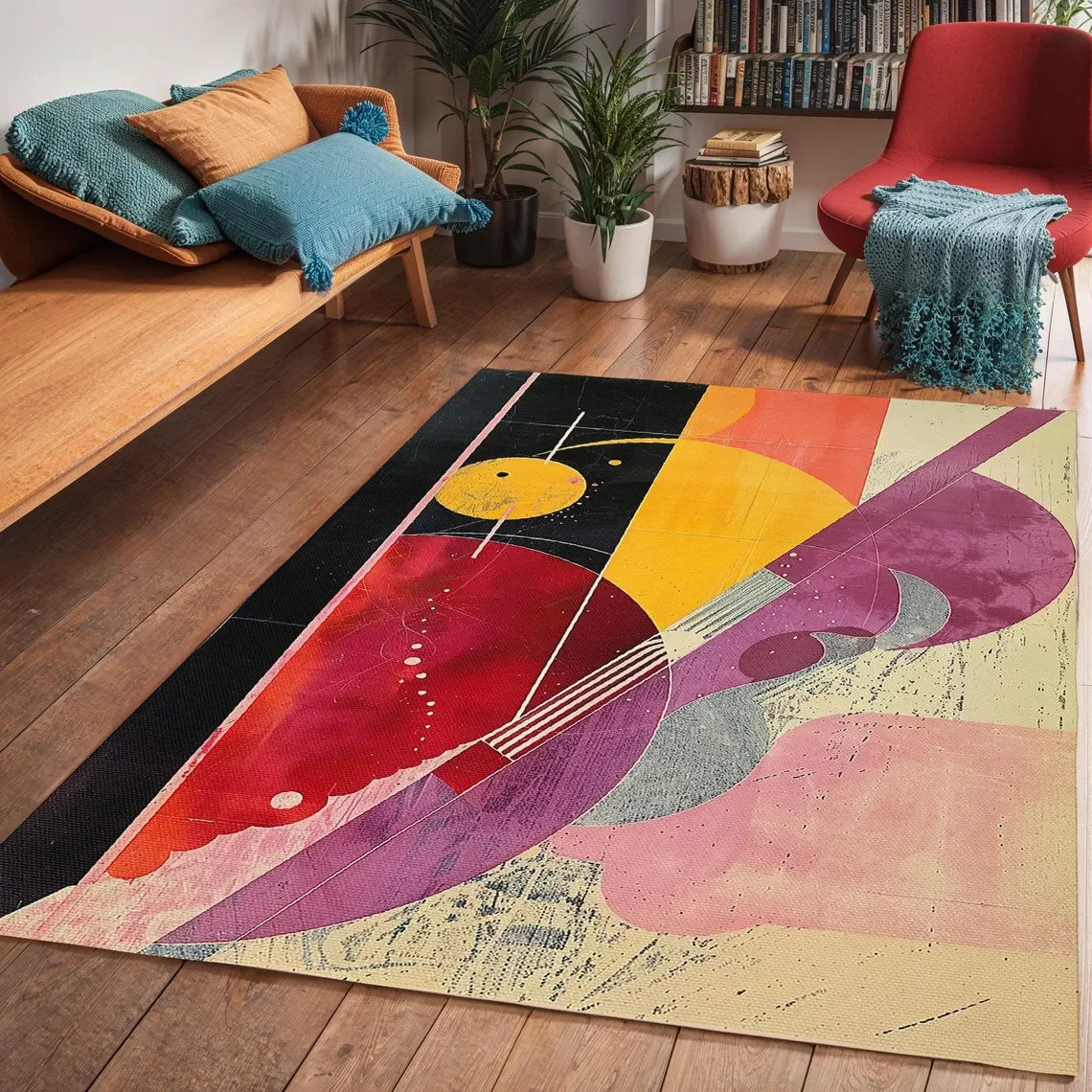 Mid-Century Modern Area Rug - Colourful Abstract Geometric