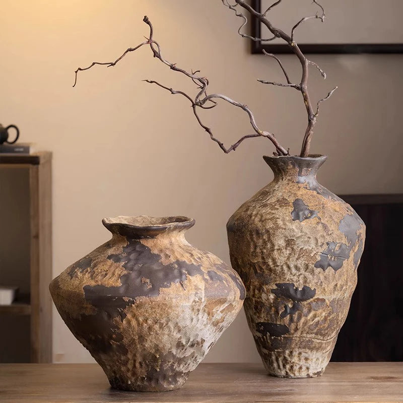 Jingdezhen Ceramic Vase Retro Style Nostalgic Pure Handmade B & B Hotel Tea Room Wabi Sandy Wind Zen Ornament Flower Ware