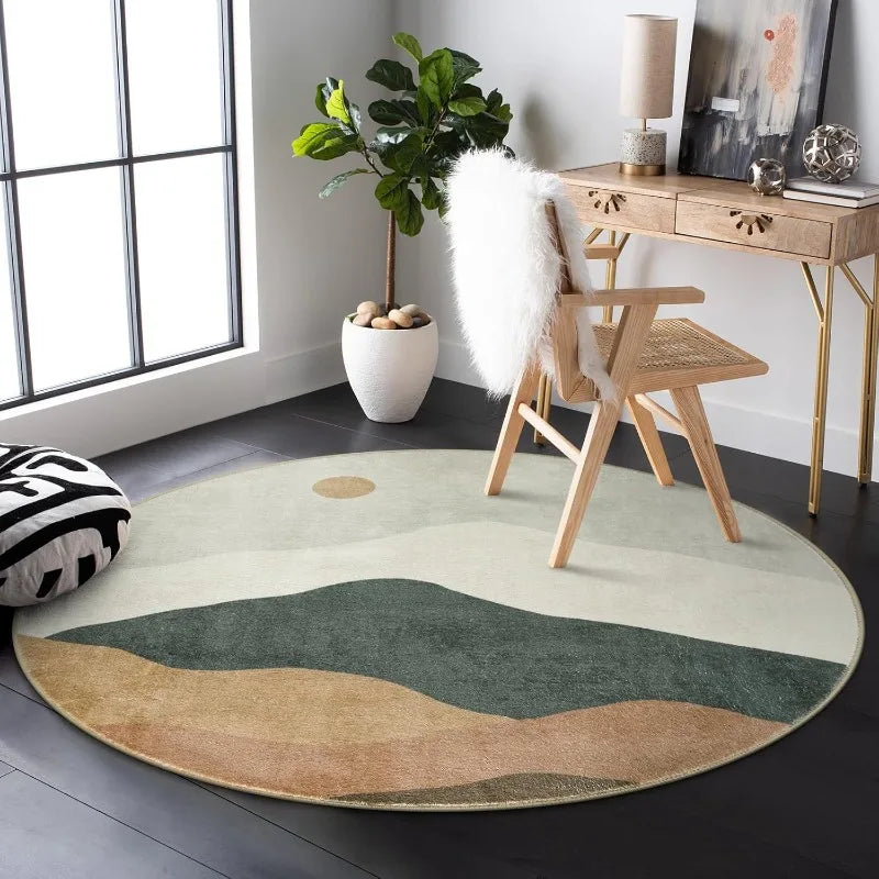 Round Wavy Rug - Abstract Ombré Landscape