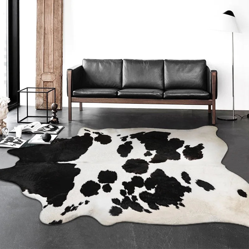 Irregular Faux Cowhide Area Rug - Plush Anti-Slip Mat
