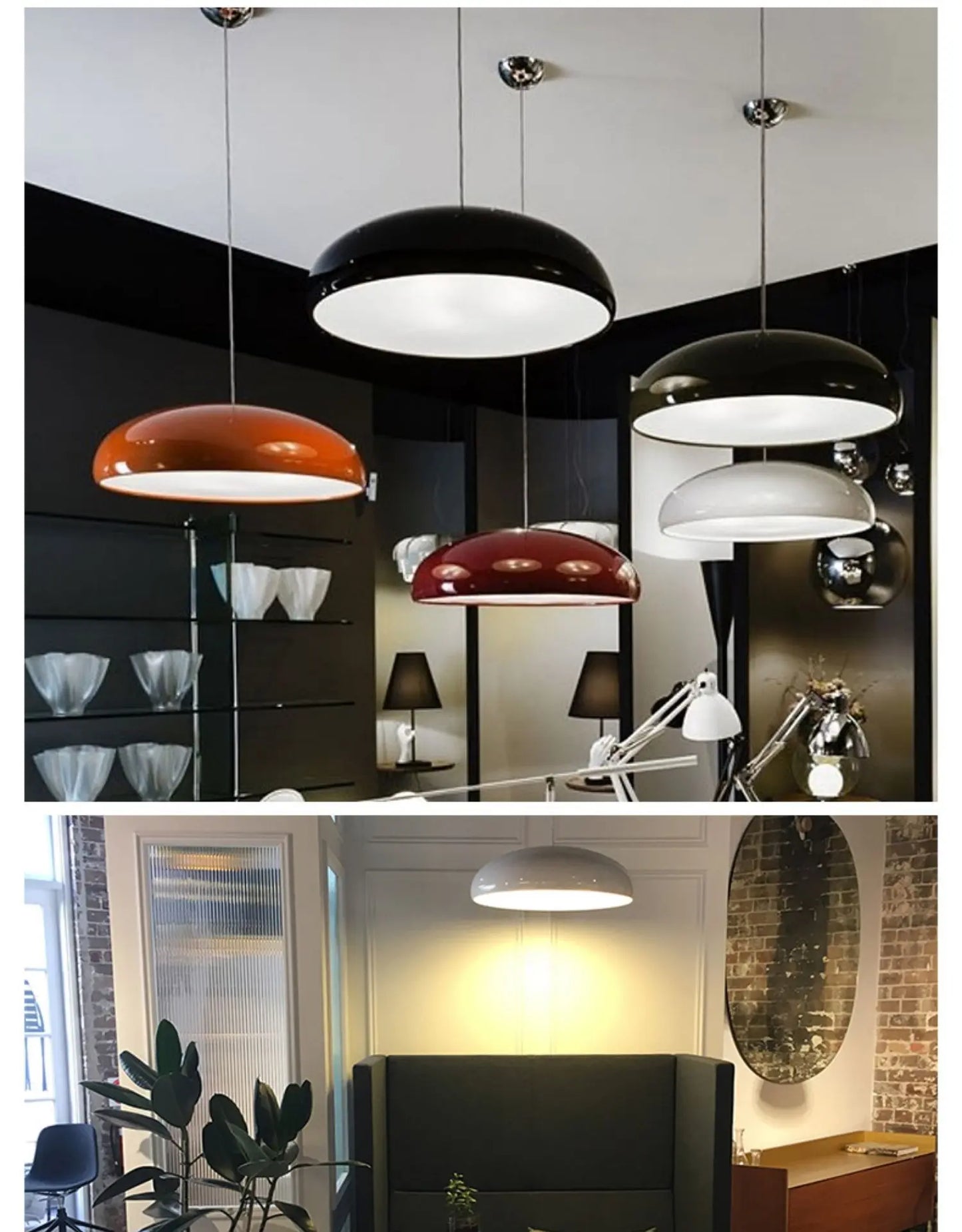 Pendant Light: Modern Dome Shade in Orange, White, Black & Deep Red