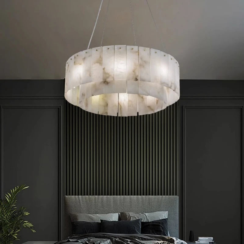 Natural Marble Brass Pendant Light - Nordic Gold Chandelier, Round 45cm
