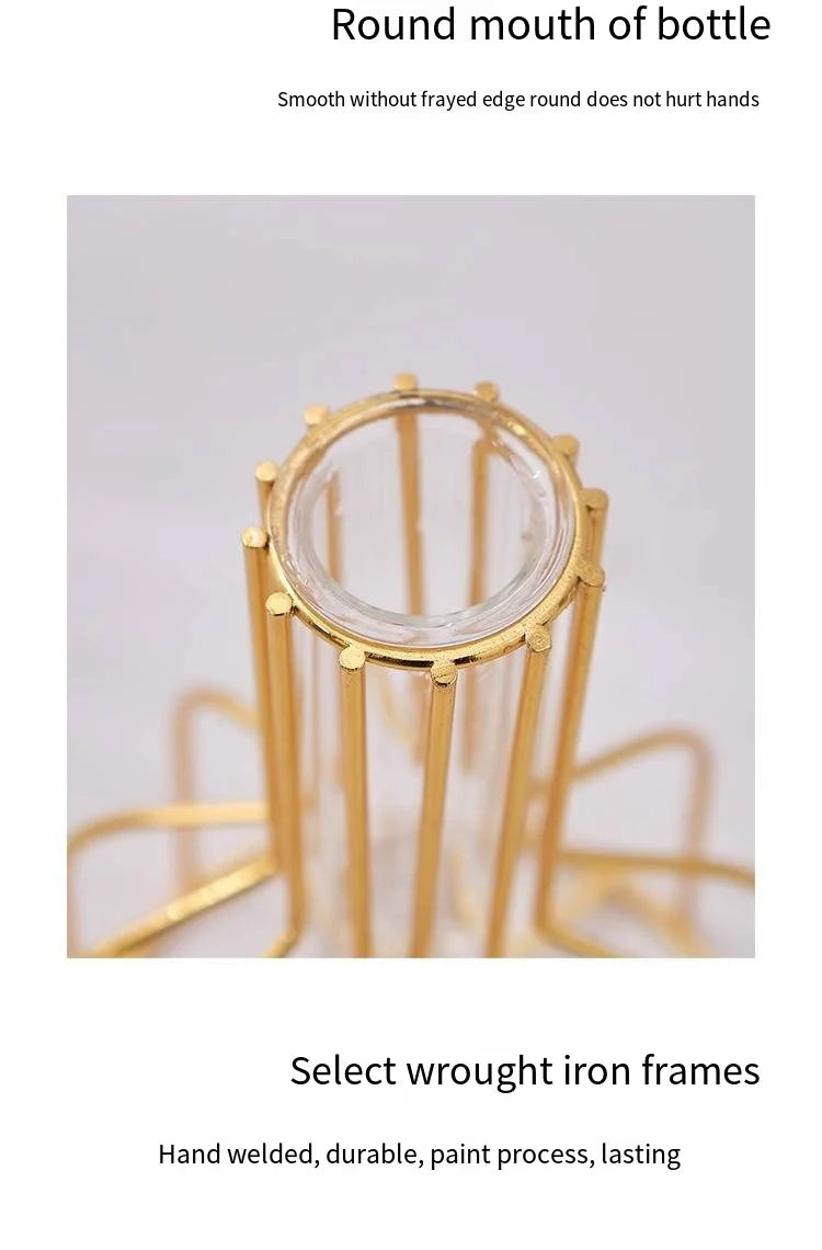 1 set of gold wrought iron metal vase hydroponic container test tube vase living room illustration decoration