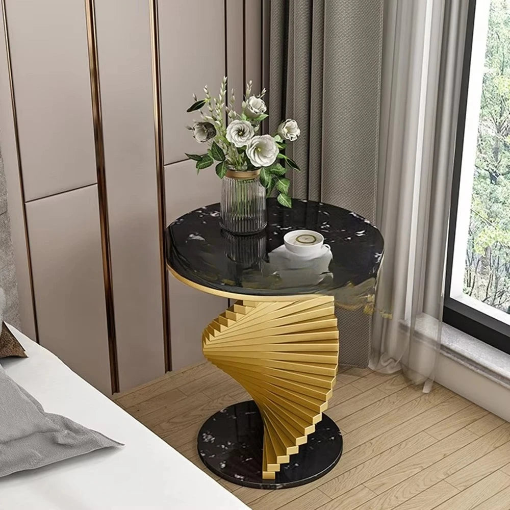 Luxury Home Furniture Smart Travertine Small Round Modern Metal Gold Marble Side Table Living Room Coffee Table