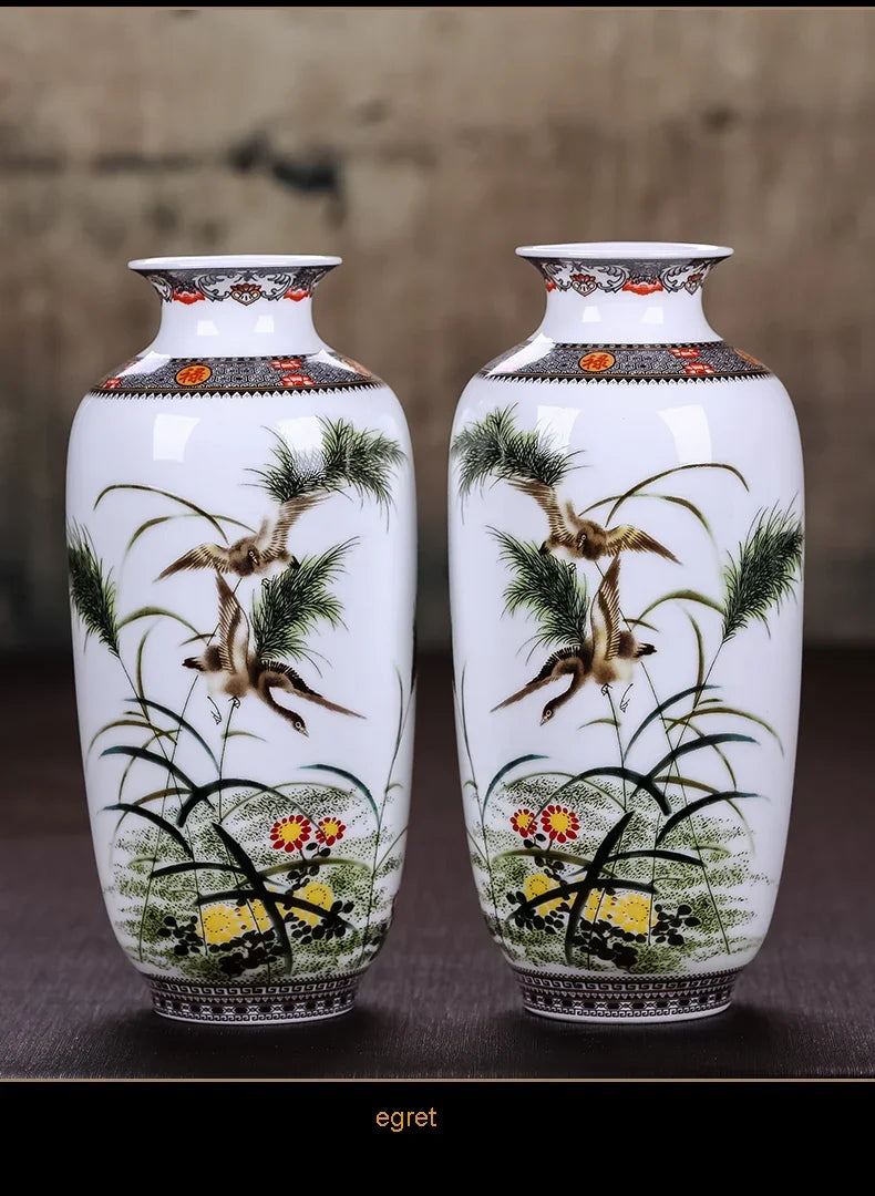 Ceramic Jingdezhen Vase Chinese Traditional Flower Vases Living Room Decoration Vase Fine Smooth Surface Furnishing Articles