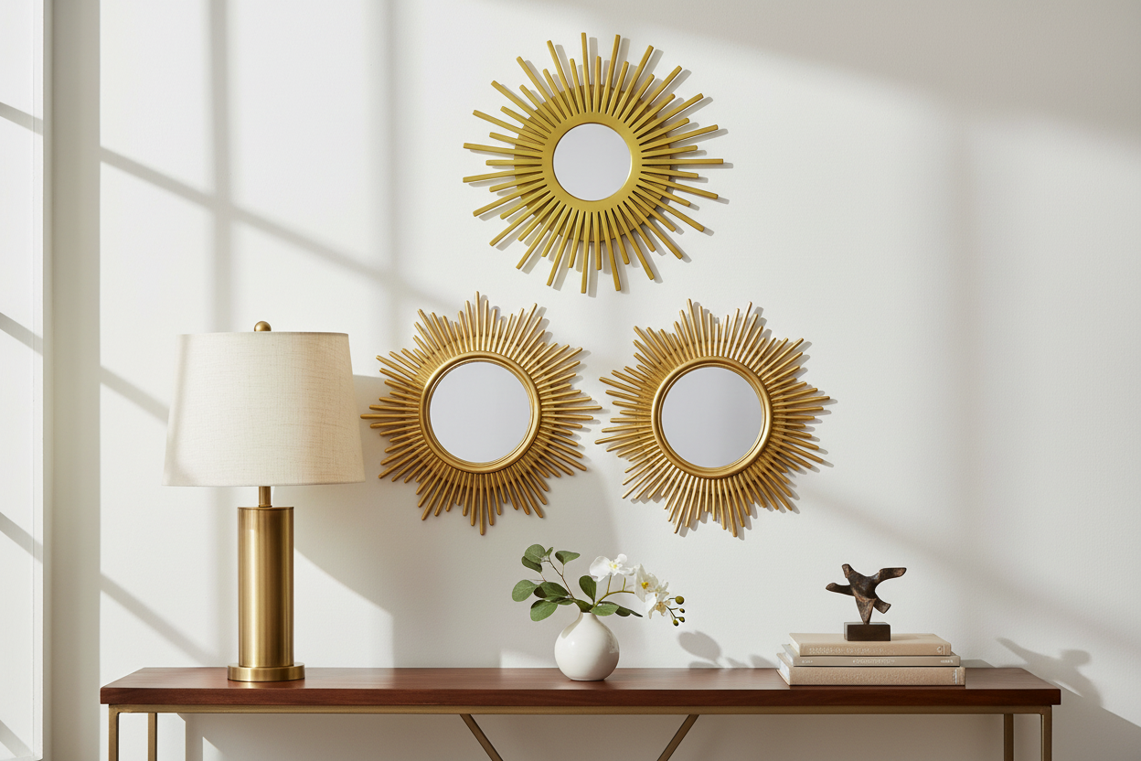 Sunburst Wall Mirror - Round Decorative Gold or Silver - Boho Decor