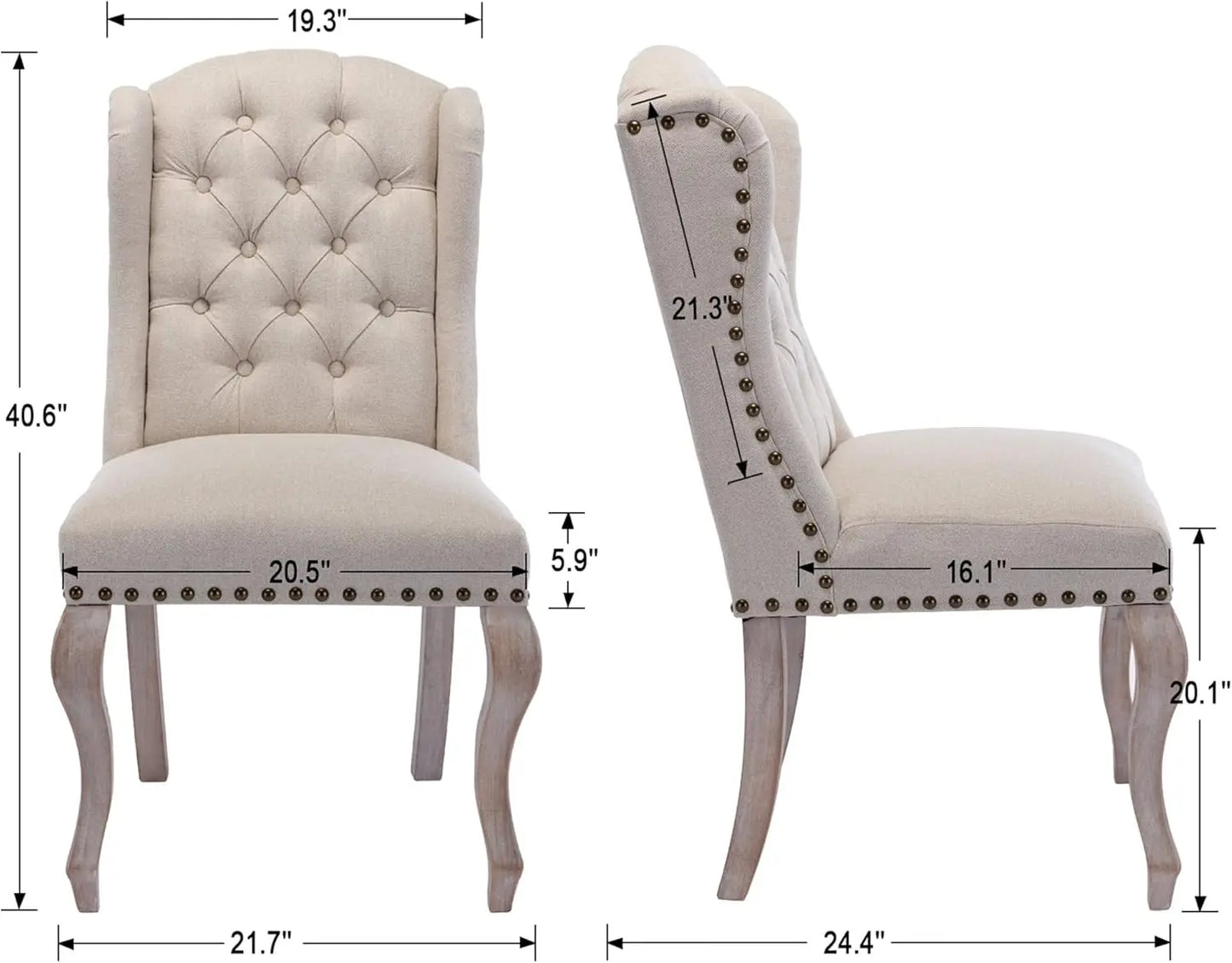 Elegant Dining Chairs Set of 2 with Solid Wood Legs and Tufted Wingback for Kitchen and Living Room