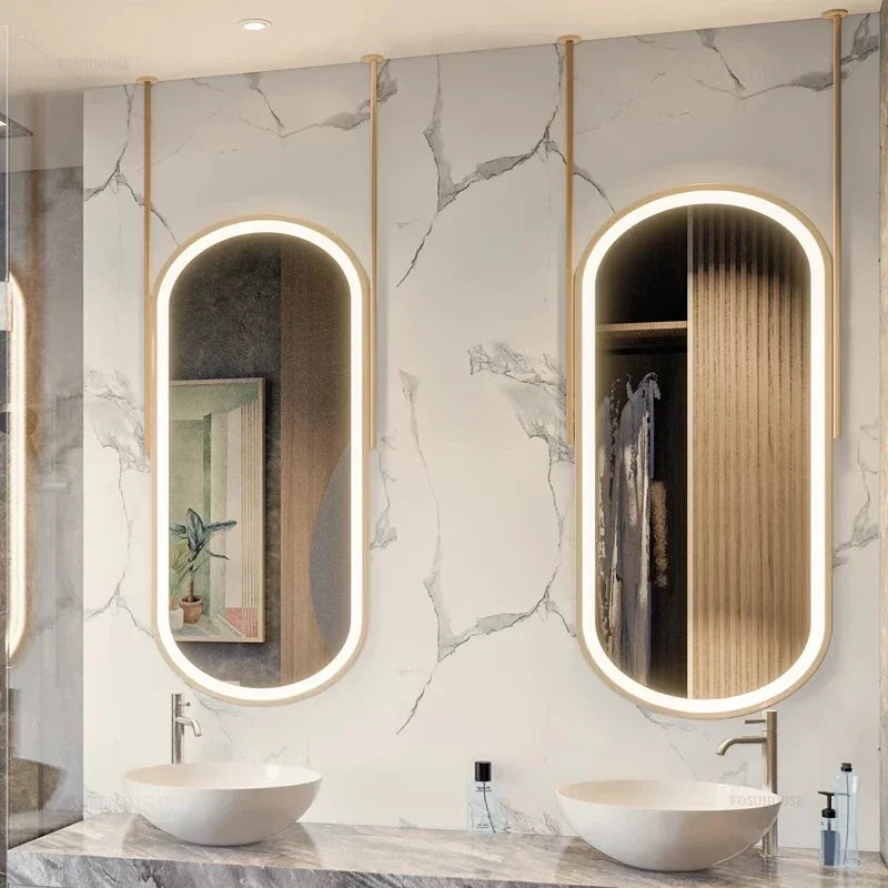 Oval LED Bathroom Mirror - Nordic Metal Frame, Gold Finish, 60x100cm