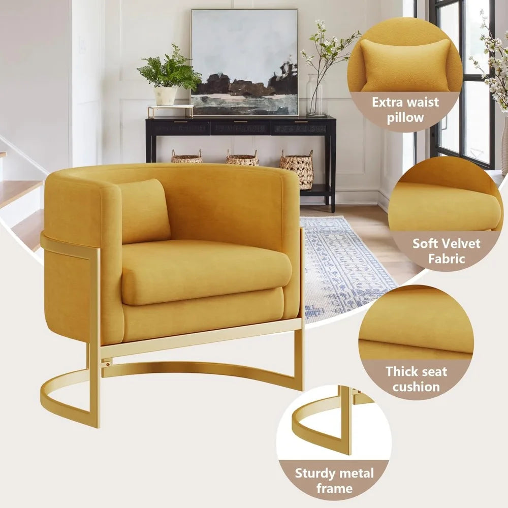 Velvet Accent Chair Modern Barrel Chair with Gold Legs Upholstered Armchair for Bedroom Living Room Sofa Chair Club Side Chairs
