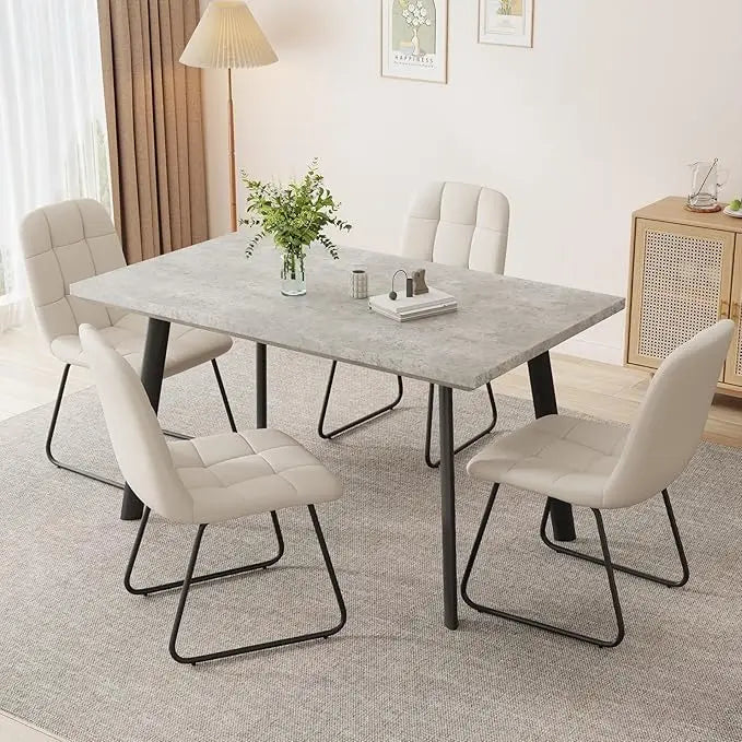 46.5" Modern 5-Piece Kitchen Table Set Rectangular Wood Dining Table with 4 Upholstered Leather Chairs