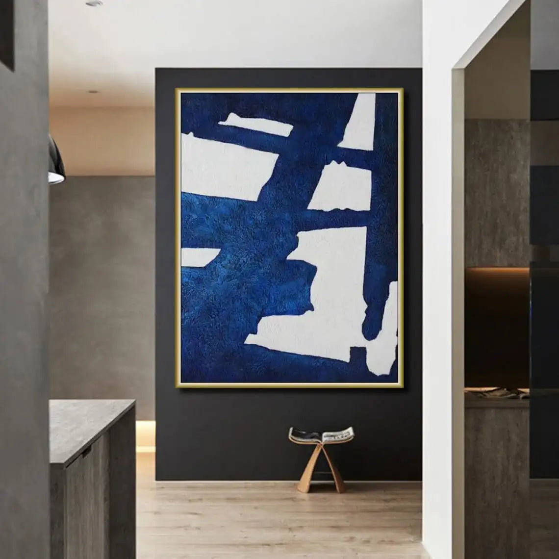 Original Contemporary Canvas Art Handmade Oil Painting Large Blue Abstract Wall Art Home Decor Painting For Living Room Bedroom