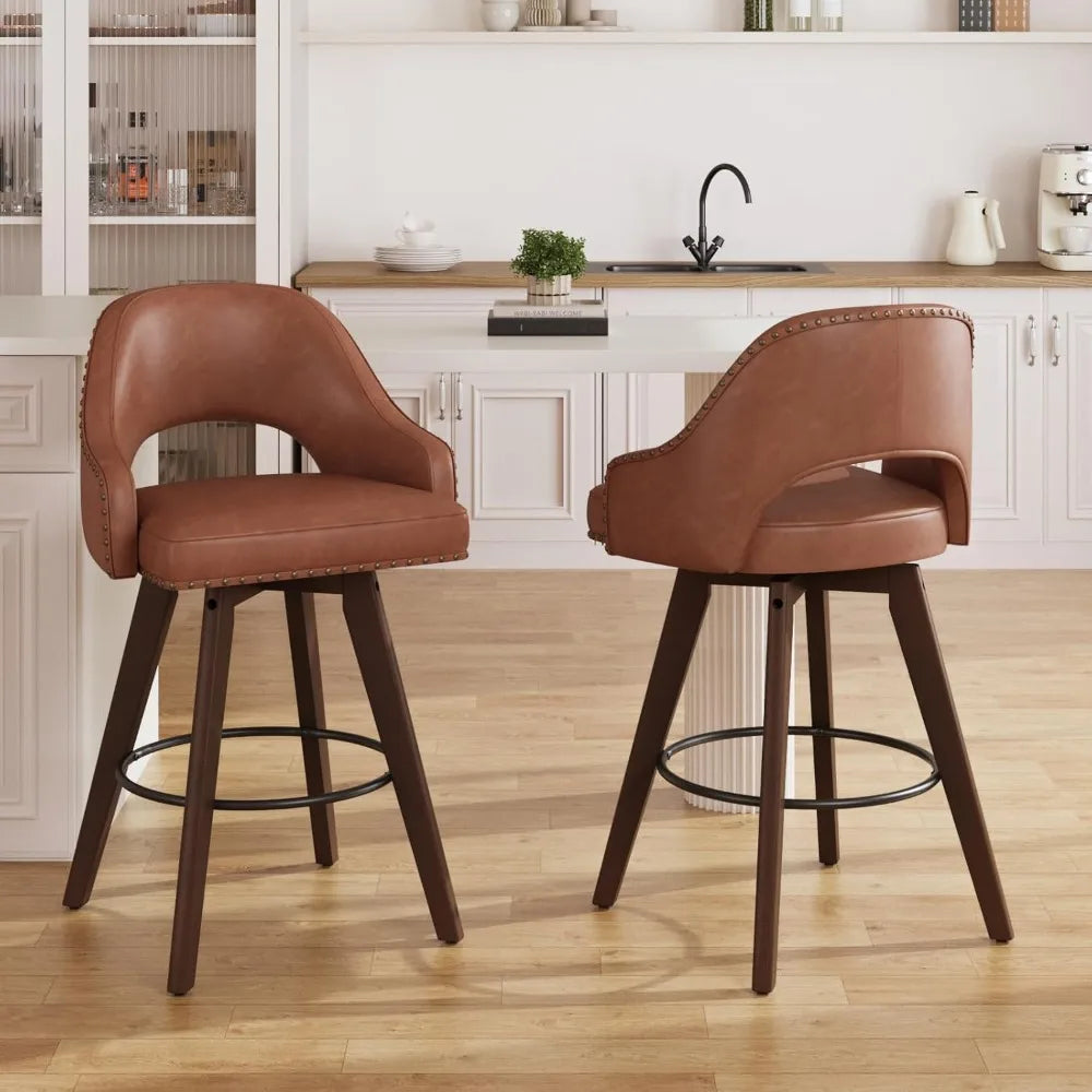 Swivel Bar Stools Set of 4,24" Seat Height Modern PU Leather Upholstered Bar Chair for Kitchen Counter,