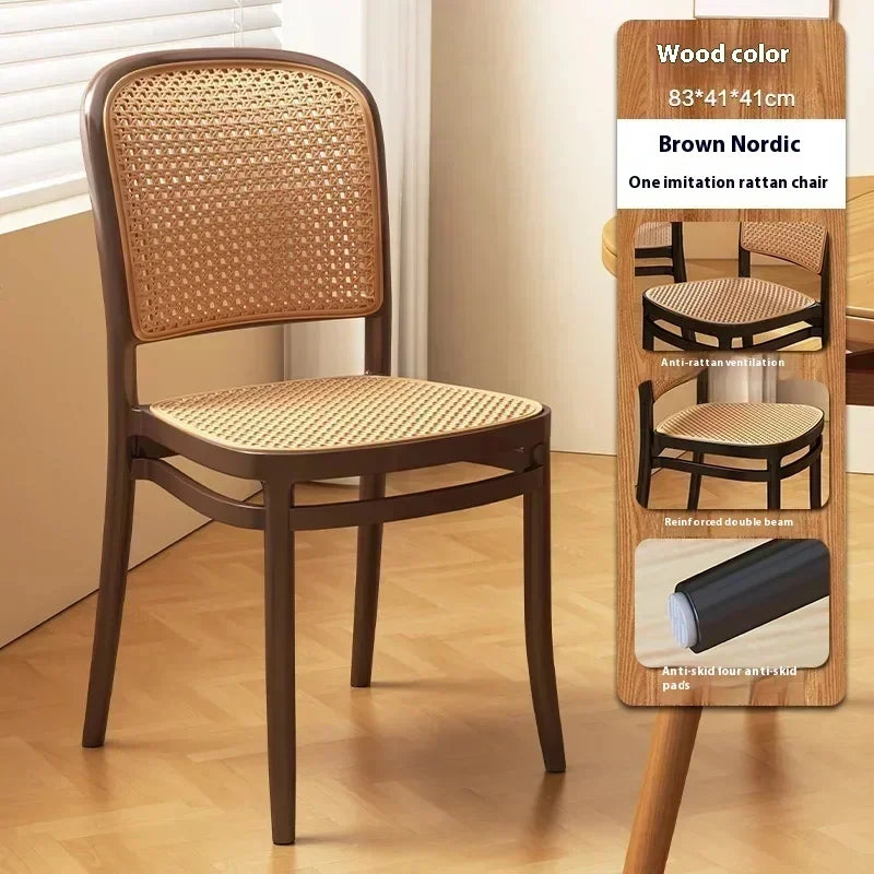 Black Rattan Dining Chair with Natural Cane Webbing and Cushion