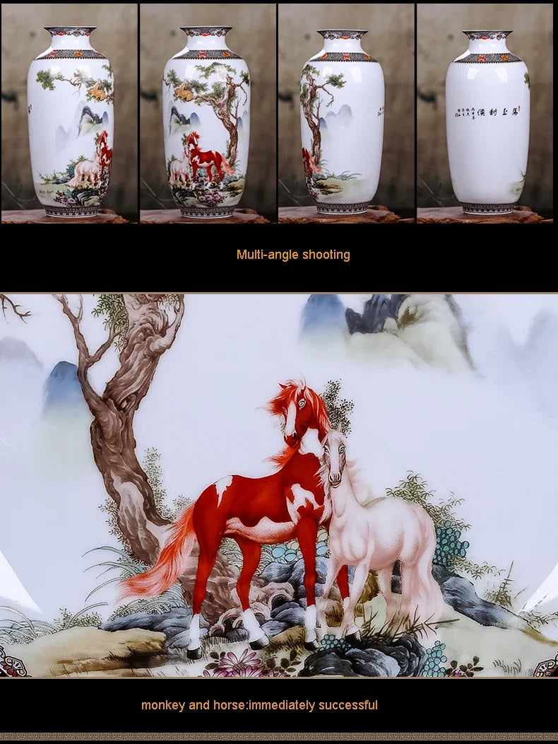 Ceramic Jingdezhen Vase Chinese Traditional Flower Vases Living Room Decoration Vase Fine Smooth Surface Furnishing Articles