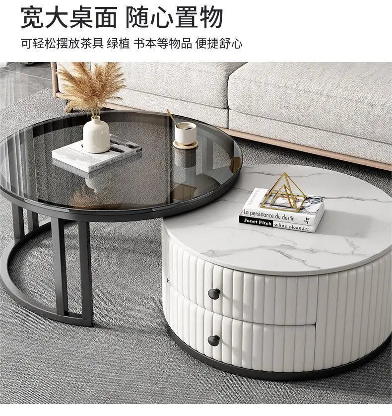2pcs Light Luxury Rock Plate Tea Coffee Tables Minimalist Modern Scalable Center Tables Sofa Side Table Living Room Furniture