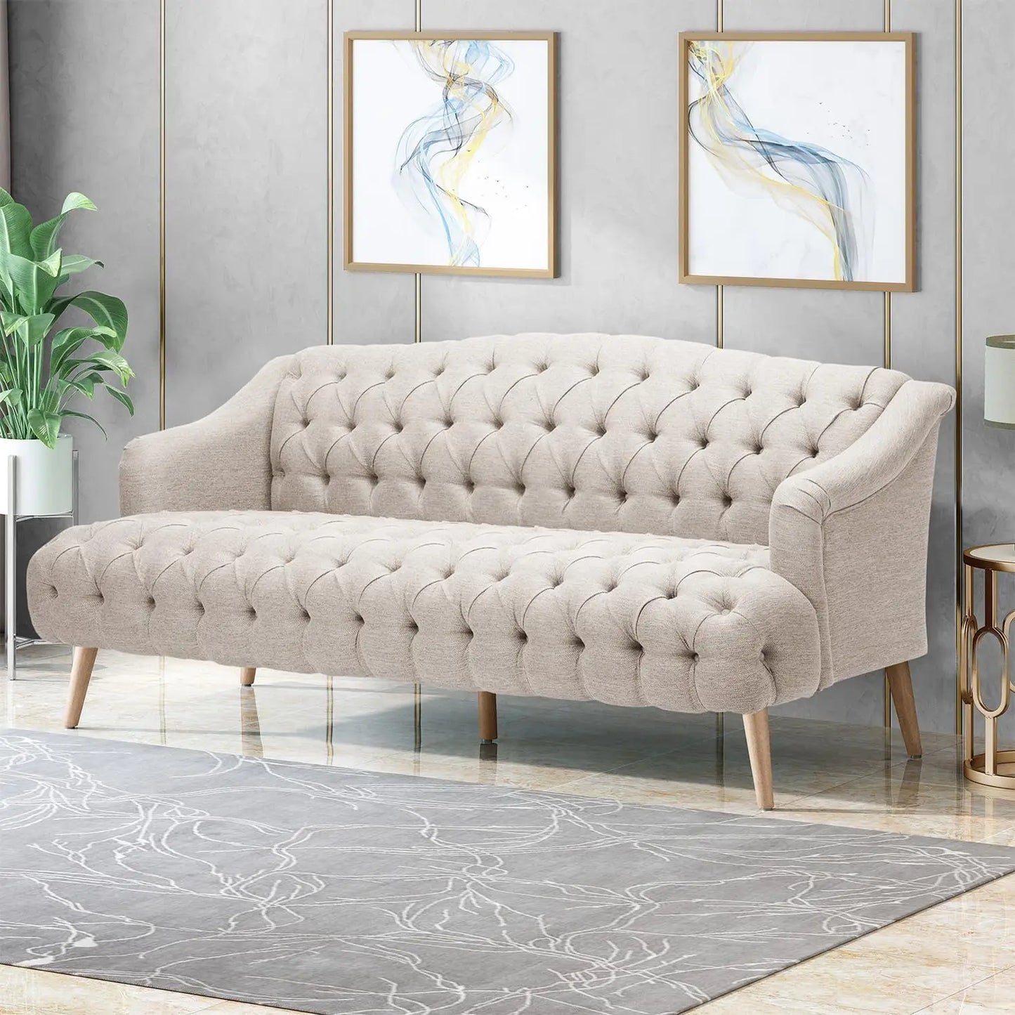 Modern Emerald Velvet Loveseat Sofa with Tufted Curved Back, Comfy Upholstered 2-Seater Sofa with Brown Birch Legs