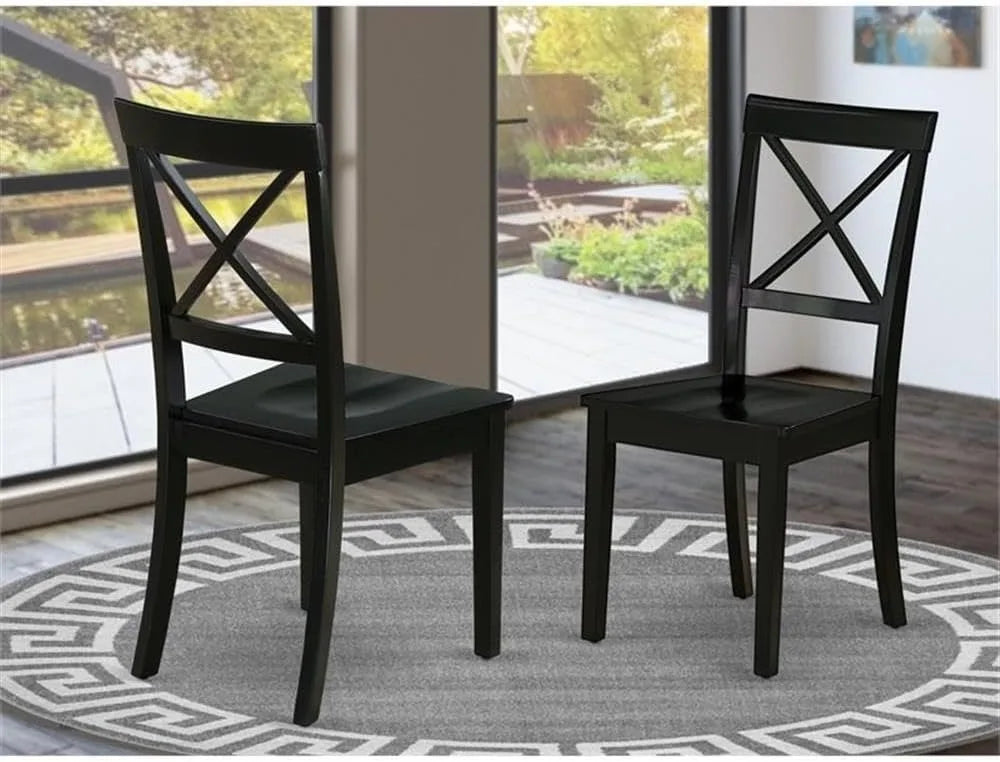 Modern Cross Back Dining Chairs, Set of 2 in Black with Solid Wood Seat for Elegant Home Decor